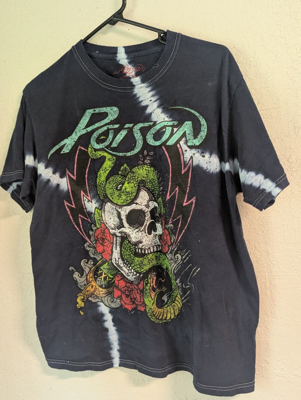 Poison Graphic Band Tee M Navy Tie Dye Skull Snake Grunge Rock Punk Distressed